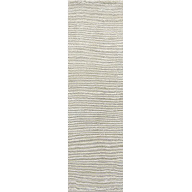 Tapis noué à la main ivoire / gris, Tapis de couloir 2 pi 6 po x 8 pi, Ivoire / Gris
