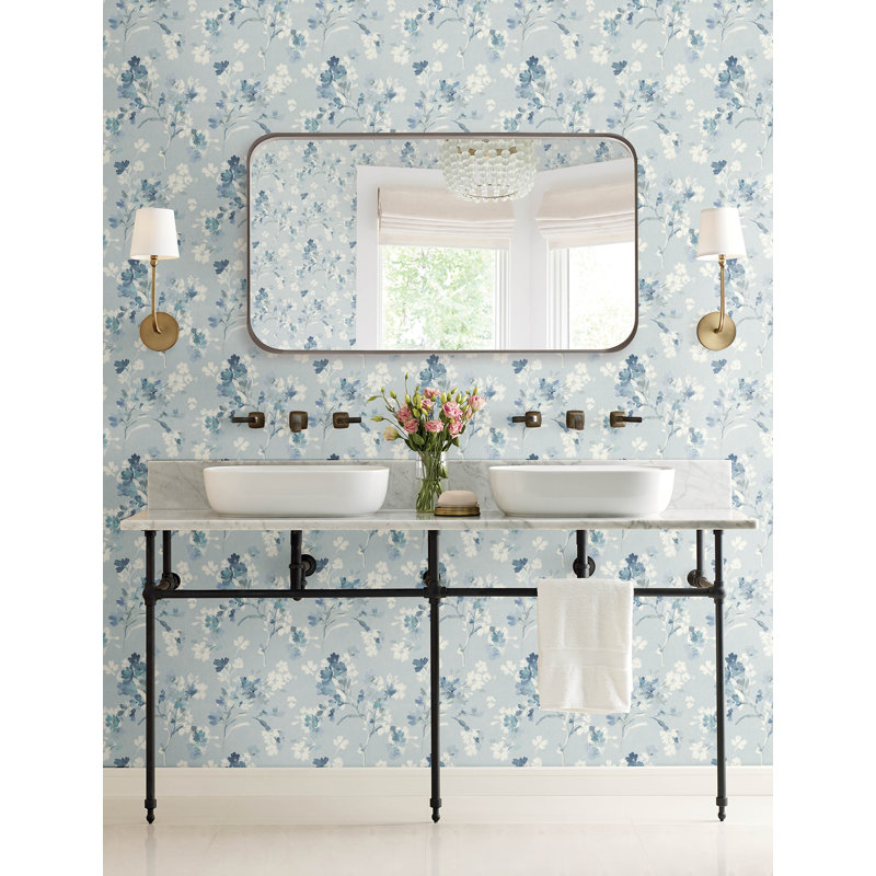 Azalea  Floral Branches Wallpaper, Blue