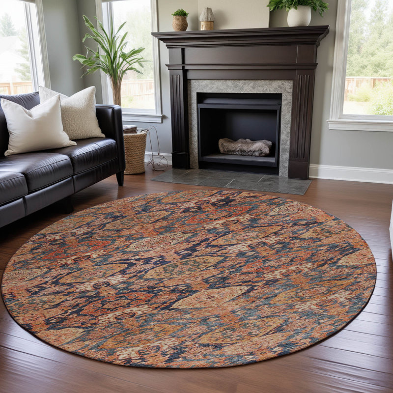 Premium Machine Washable Dahl AMF1084 Damask Rug, Round 8'