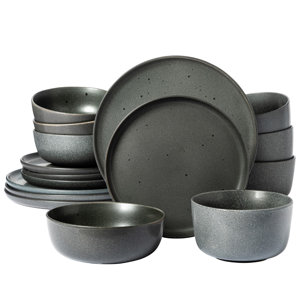 Gibson Elite Clarina 16 Piece Double Bowl Stoneware Reactive Glaze Round Plates And Bowls Dinnerware Set Teal