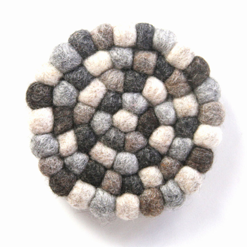 Sous-verre à billes de feutre fabriqué à la main, Gris / Blanc