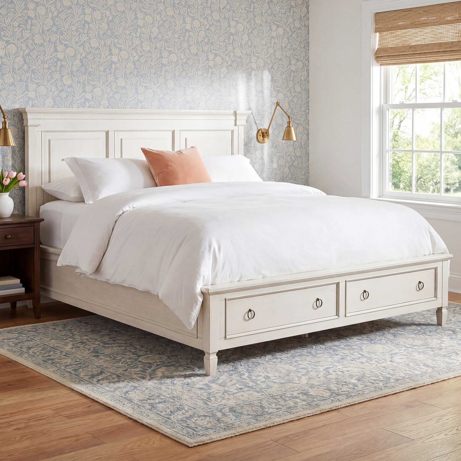 Mahler Solid Wood Storage Bed, King, Cotton-hued