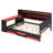 Queen Size Gaming Daybed with Desk & LED Lights, Wooden Bed Frame with 3 Storage Drawers, Charging Station & Headboard Bookcase, Black+Red-1910900742-1910900737