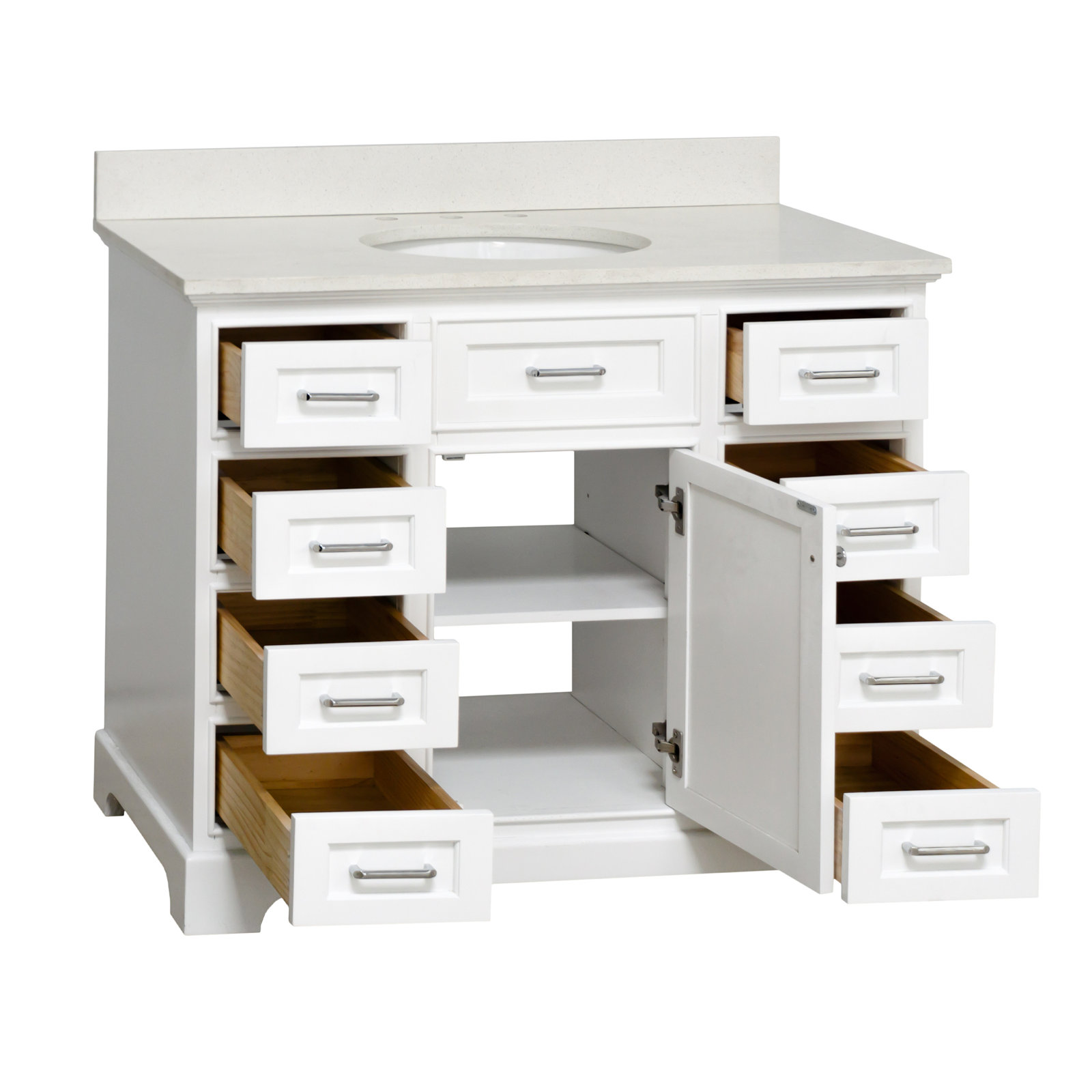 Meriline 42'' Single Bathroom Vanity, White, Quartz
