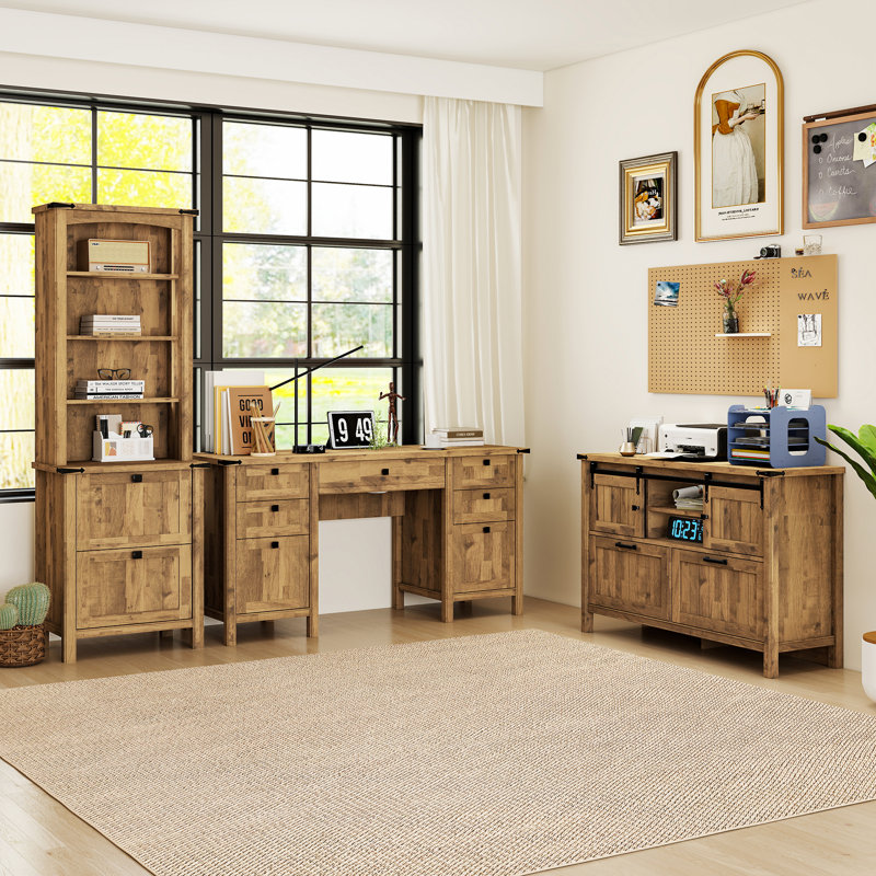 3-Piece Computer Desk Office Set, Brown
