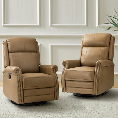Anouschka 30.5" Wide Swivel Rocking Genuine Leather Manual Recliner