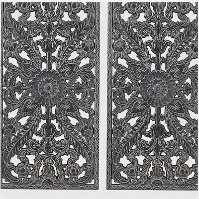 Distressed Carved Wood 2-piece Wall Decor Set