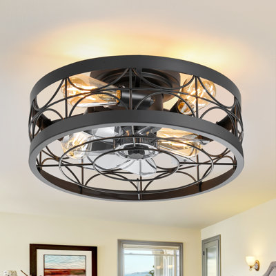 Cretien 17" 7-Blade Indoor Enclosed Caged Flush Mount Ceiling Fan with the Remote Control