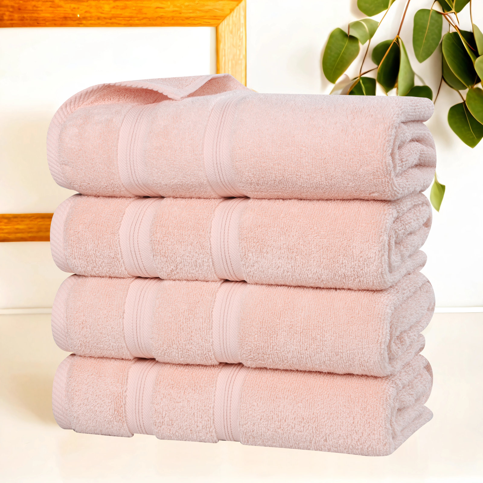 4-Piece Zero-Twist Cotton Towel Set, Peach