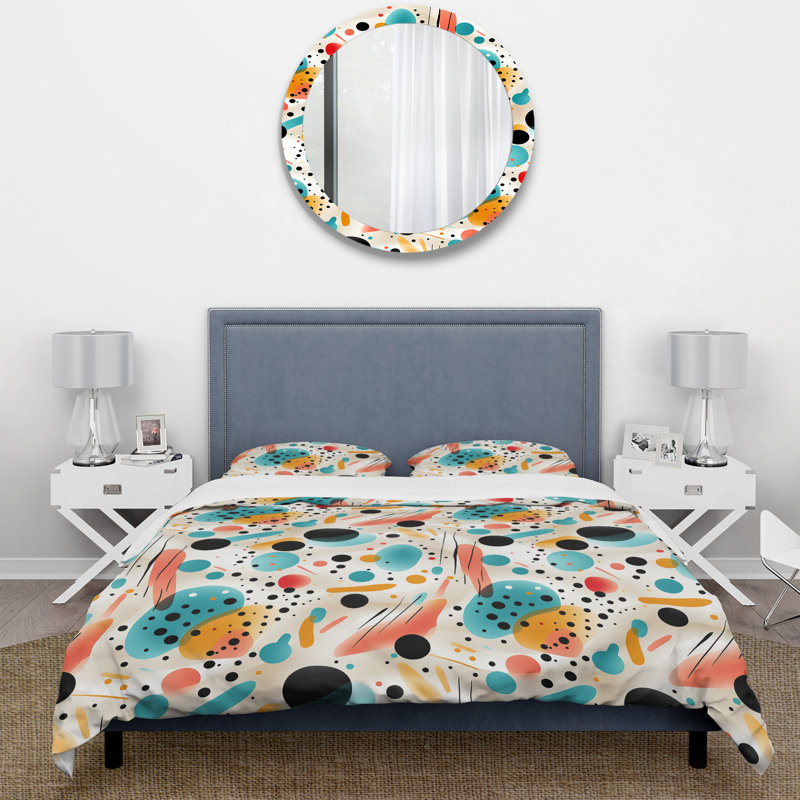 Ensemble de housse de couette à pois jaune et bleu Fashion II - Midcentury, Housse de couette pour grand lit et 2 taies décor