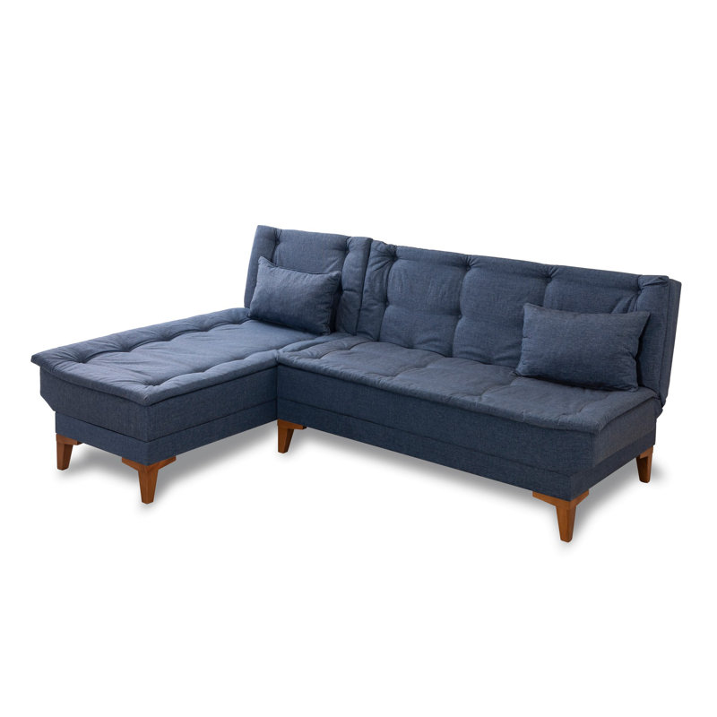 Stylish Corner Sofa-Bed, Dark Blue, 88.6 x 33.9 x 33.5 Inches | Durable 100% Linen Fabric, Beech Wood Frame, Wooden Legs (5.9 inches) | 28 DNS Foam for Comfort | Perfect for Living Room & Guest Room