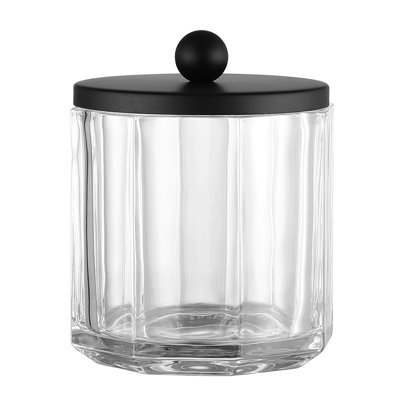  Octagonal Glass Bathroom Storage Canister with Metal Lid - CLEAR GLASS MATTE BLACK LID