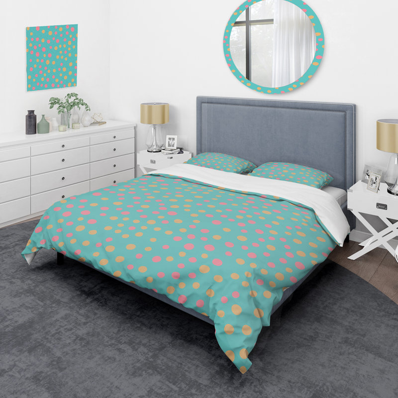 Ensemble de housse de couette en microfibre bleu sarcelle / rose 3 pièces, Housse de couette double / grand + 2 taies décora
