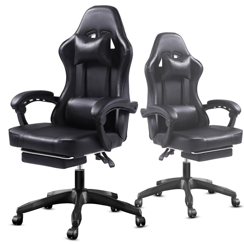 Wrought Studio™ Adjustable Reclining Leather Swiveling PC & Racing Game Chair, Black