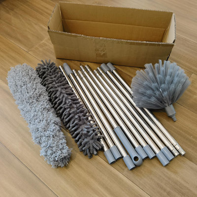 20+ Feet High Reach Duster Kit With 3-14 Ft Extension Pole For Cleaning Fan, Spider Web, High Ceiling, Blinds, Furniture, Cars - Cobweb Microfiber Duster // Outdoor & Indoor Extendable Duster