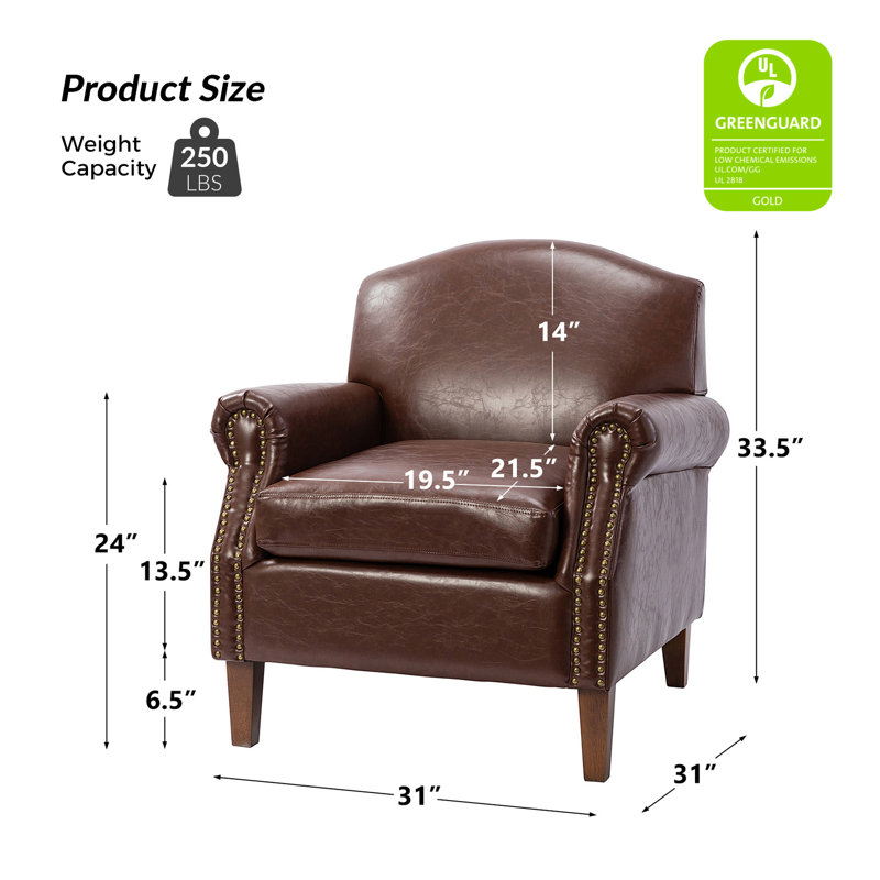 Mooresville 31" W Faux Leather Armchair with Solid Wood Legs, Brown Faux Leather