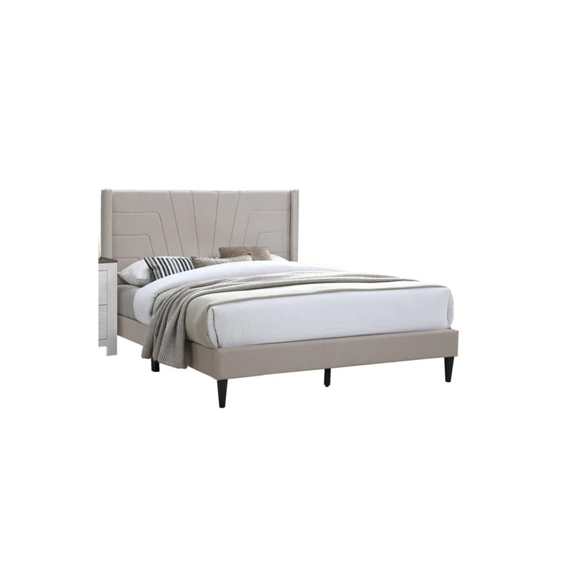 Base de lit tapissier plateforme de lit en tissu brun clair