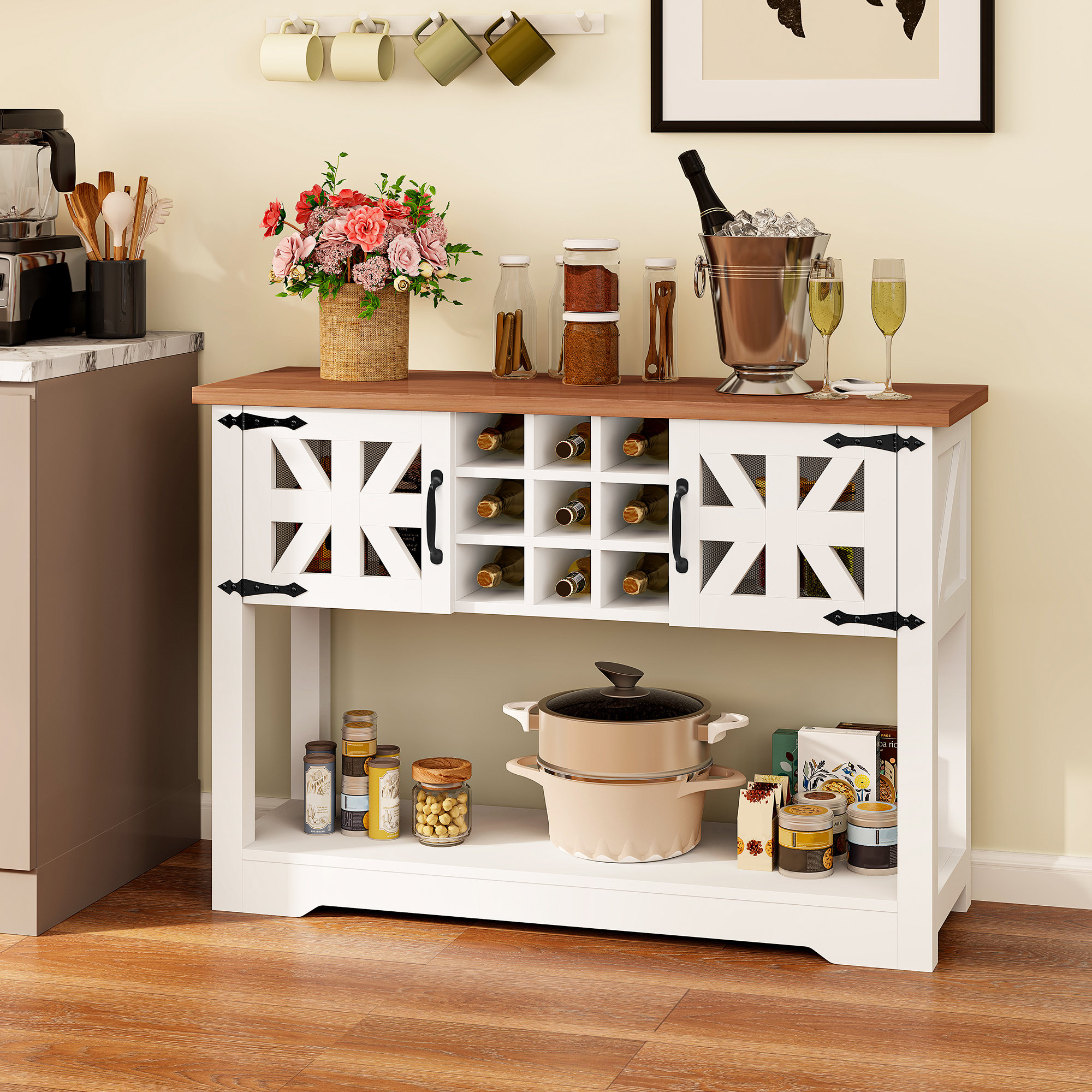 Gracie Oaks Farmhouse Buffet Table Kitchen Cabinet - Wayfair Canada