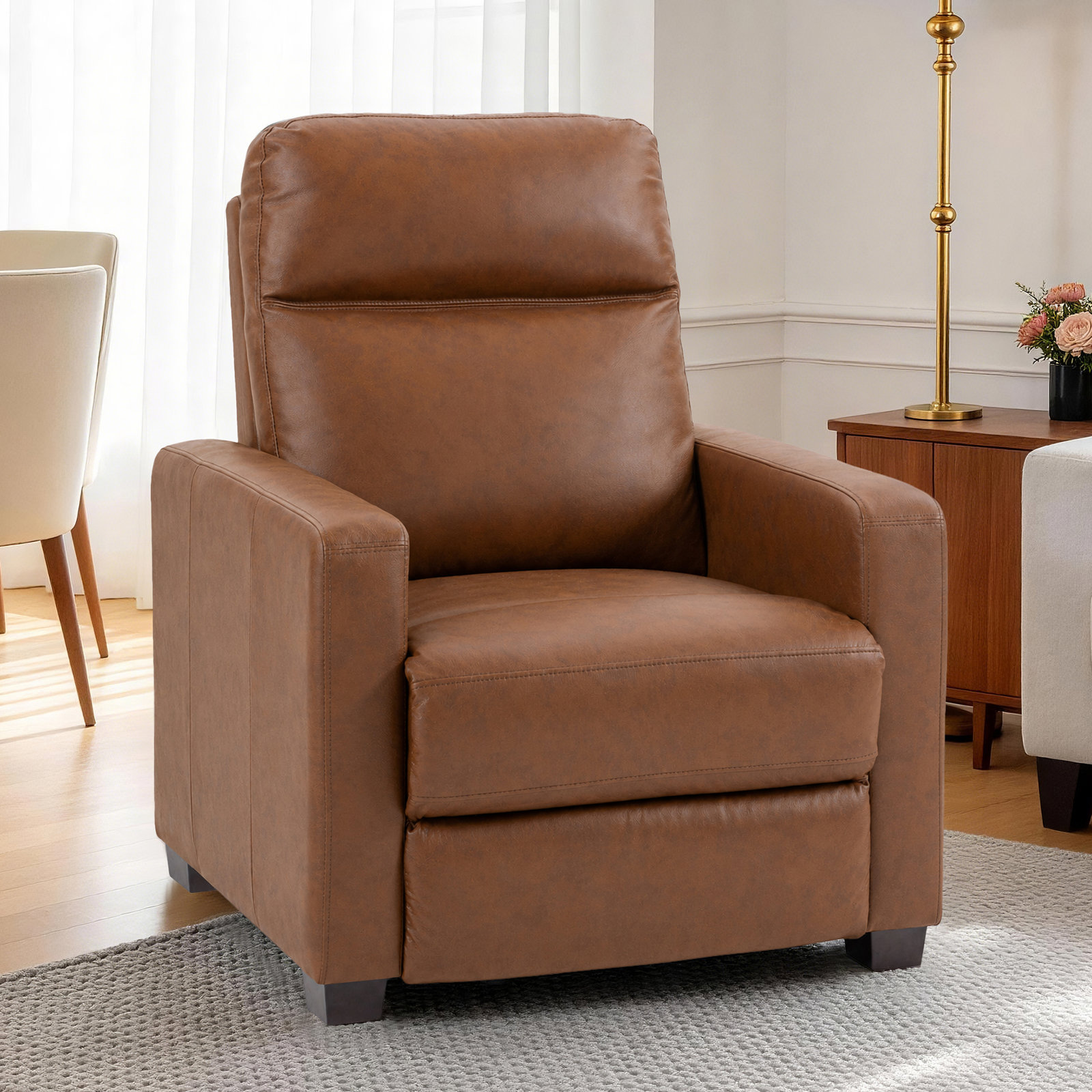 Hosea 32" Genuine Leather Power Recliner, Brown