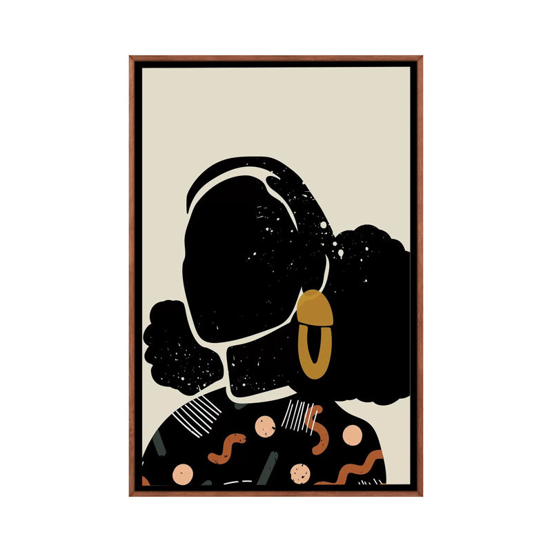 Black Hair IV - impression d'art graphique, Pas de tapis, H 26 po x l 40 po x 1,5 po, Toile avec cadre en bois brun classique