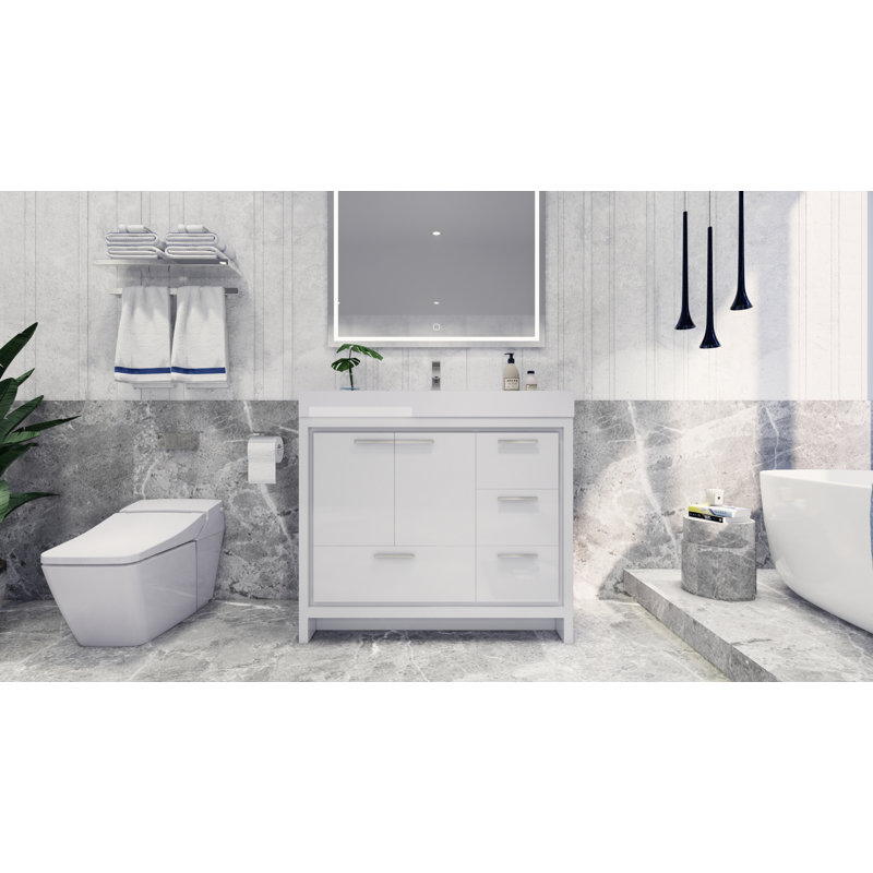 Meuble-lavabo simple 42 po Charmante, Blanc brillant, Chrome