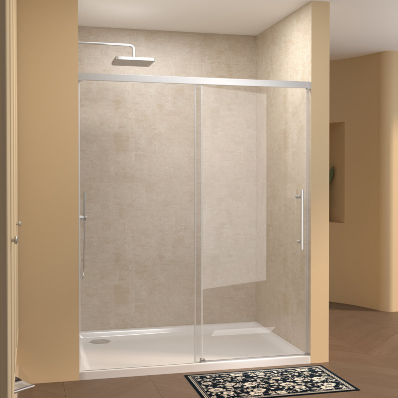 Porte de douche coulissante simple sans cadre avec verre trempé et poignée en acier inoxydable l 60 po x H 72 po Seigfried