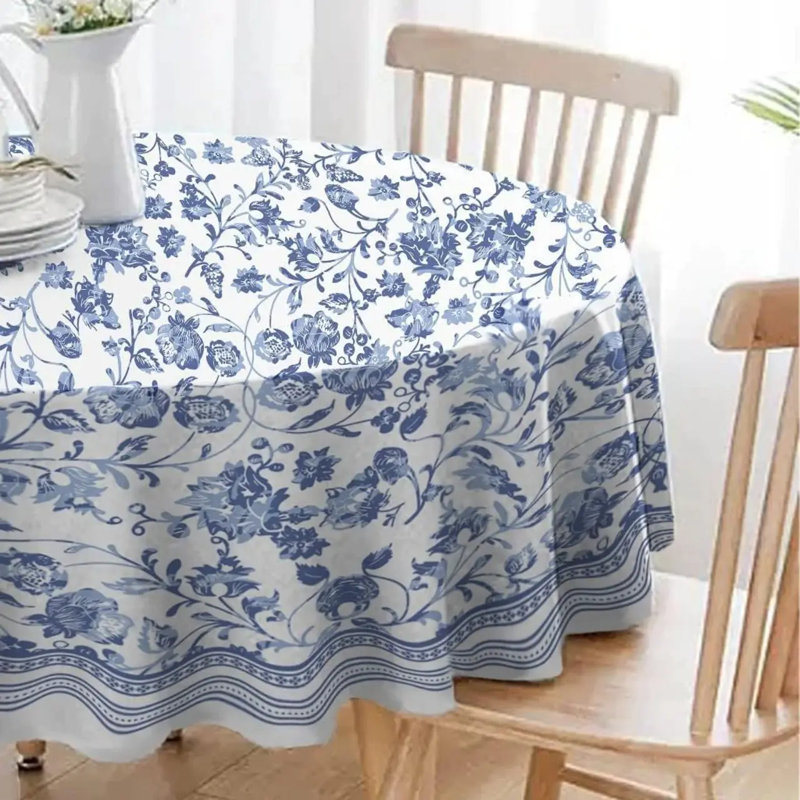 Nappe ovale - Nappe 60 x 84 pouces à motif floral rustique bleu classique français