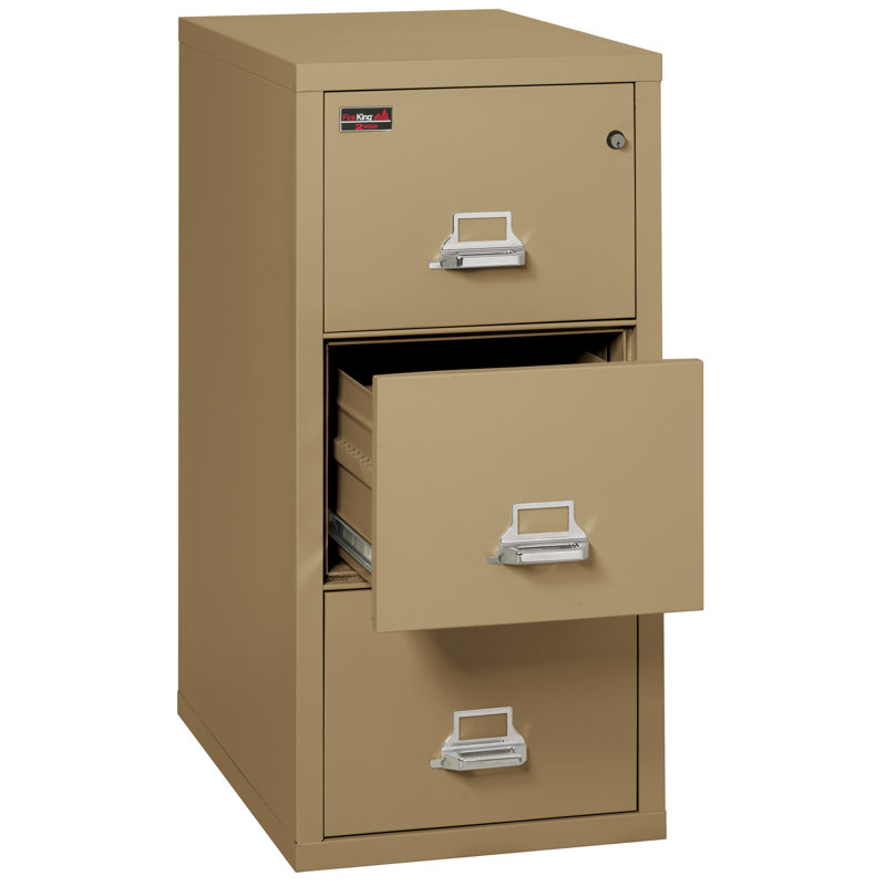 Fireproof 19'' Wide 3 -Drawer Steel File Cabinet, Sand, Key Lock