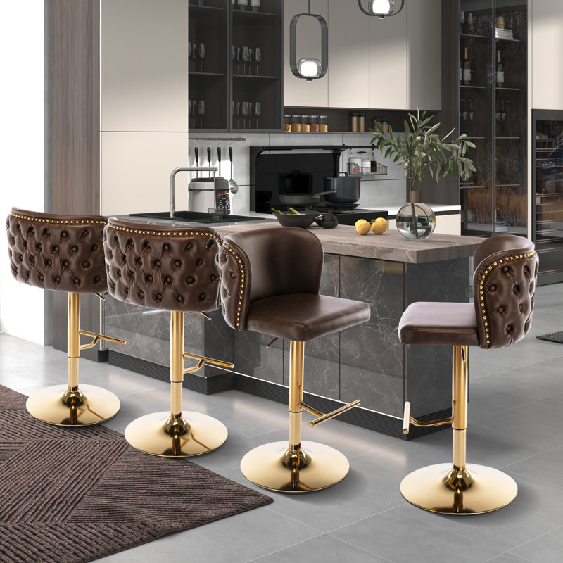 Ensemble de 4 tabourets de bar Modern, Doré, Brun