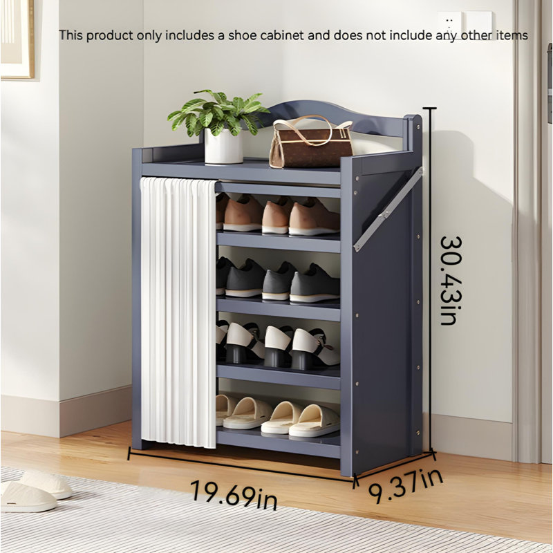 Foldable Shoe Rack For Home - Bamboo Entryway Shoe Organizer With Dust-Proof Curtain, Multi-Layer Design For Easy Storage