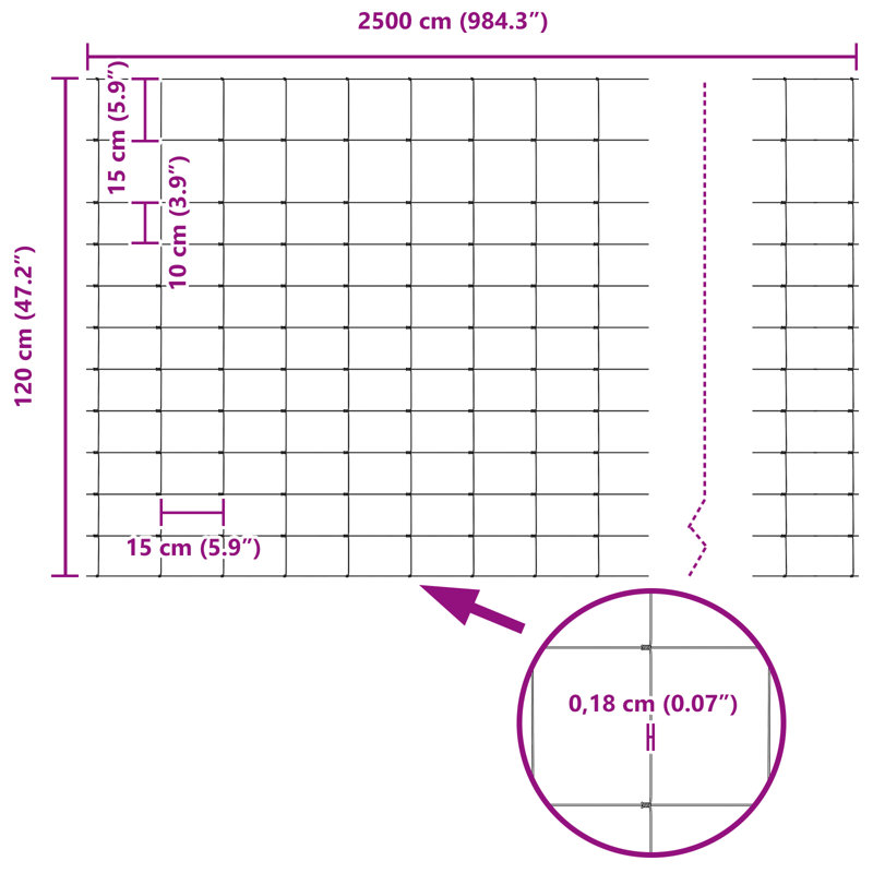 Vidaxl Field Fence Galvanized Steel, 120cm H x 2500cm W