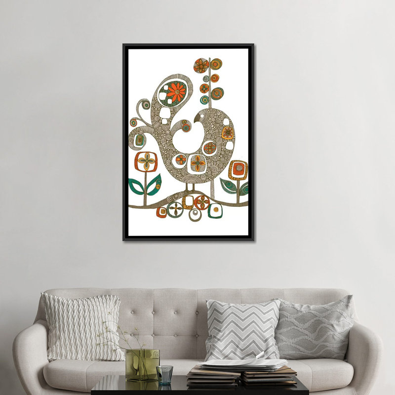 Folk Bird, impression sur toile tendue, Toile avec cadre noir, H 48 po x l 32 po x P 1,5 po