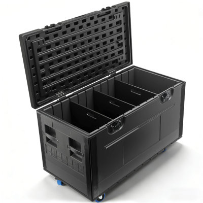 Heavy Duty Cable Trunk Case Rolling Road Case with Wheels & Dividers, 44" x 22" x 24" Professional Stackable Equipment Storage Case