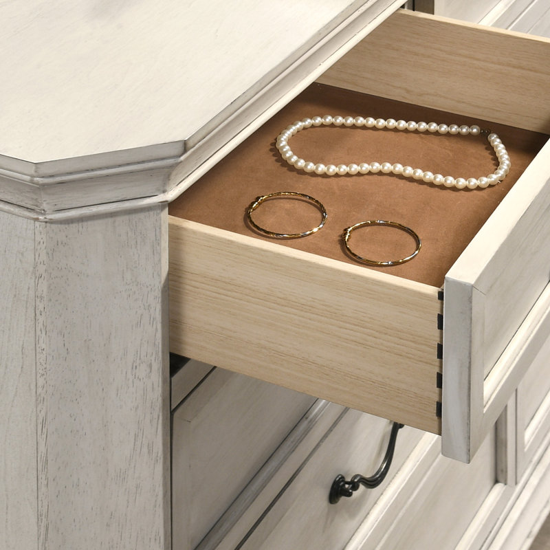 Commode 5 tiroirs Ailany, Blanc antique