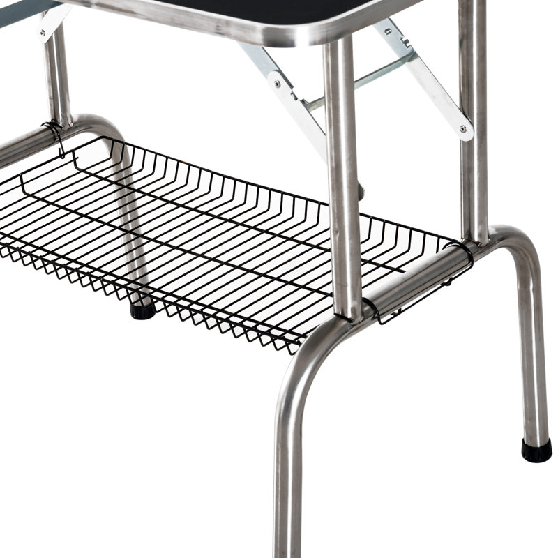 Table de toilettage pour chien en acier inoxydable avec bras réglable et panier Jacinto