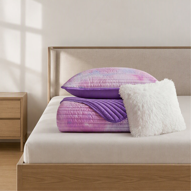 Ensemble de courtepointe 3 pièces TG / TG avec coussin décoratif, Purple, Twin Quilt + 3 Additional Pieces