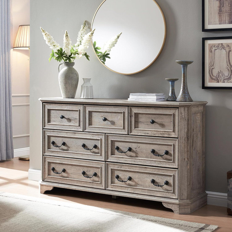 Commode 7 tiroirs Armaan, Chêne rustique pâle