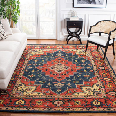 Downe Hand Tufted Wool/Cotton/Latex Oriental Rug in Gold/Blue/Red