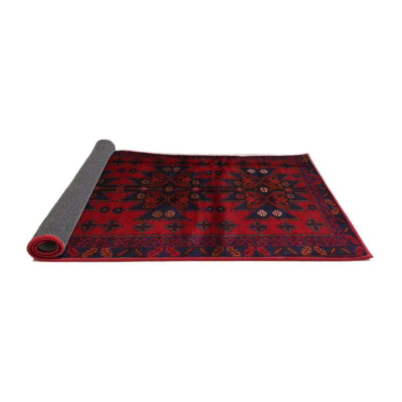 Tapis de zone rouge/bleu contemporaine, Rond 6 pi