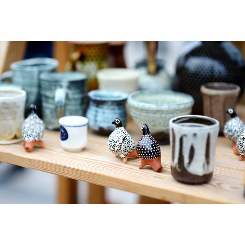 Ceramic Dishes In Market - Wrapped Canvas Print, 30cm H x 46cm W x 3.8cm D