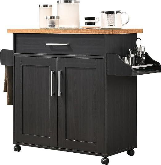 Albizu Wood Kitchen Island, Black/Beech