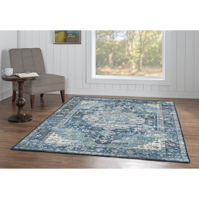 Ducote Washable Teal and Ivory Machine Woven Area Rug