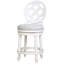 Tabouret de bar 26 po à hauteur de comptoir en bois avec finition blanche, dossier haut, siège pivotant rembourré, retour automatique à 180 degrés, pieds tournés et anneau de repose-pieds en métal, assemblage facile en quelques étapes, poids de 47,79 lb