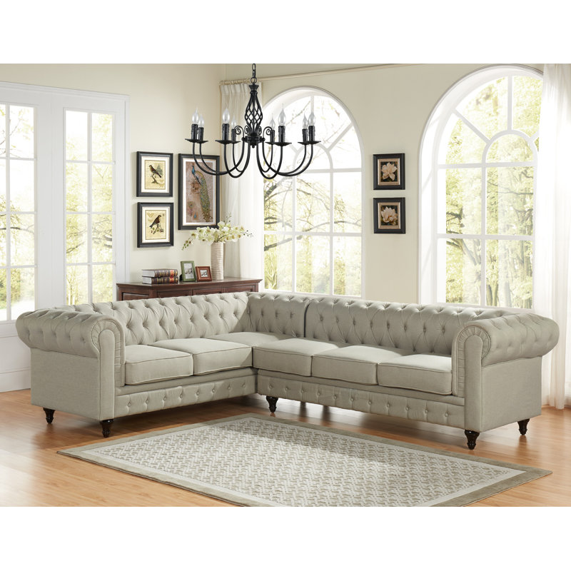 Garett Upholstered L-Shaped Sectional, Beige, Left Hand Facing
