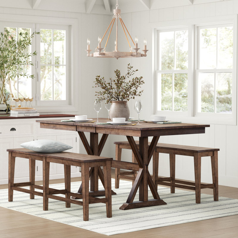 Olympia Rubberwood Rectangular Solid Wood Top with Solid Wood Base Dining Table, Rustic Brown