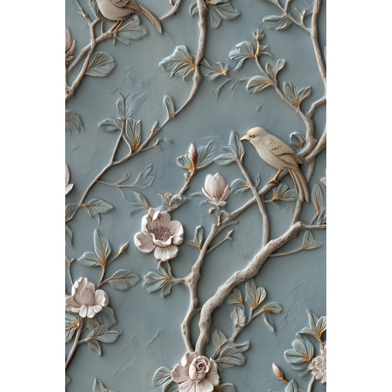 Papier peint floral branches d'oiseaux