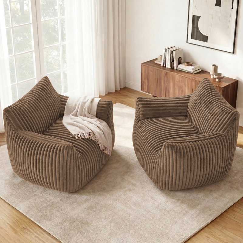 Set of 2 Oversized 46" Corduroy Foam Bean Bag Chair, Khaki