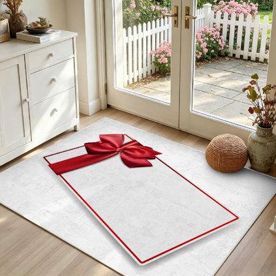 Red Machine Washable,Gift Card with Ribbon and Indoor Area Rug