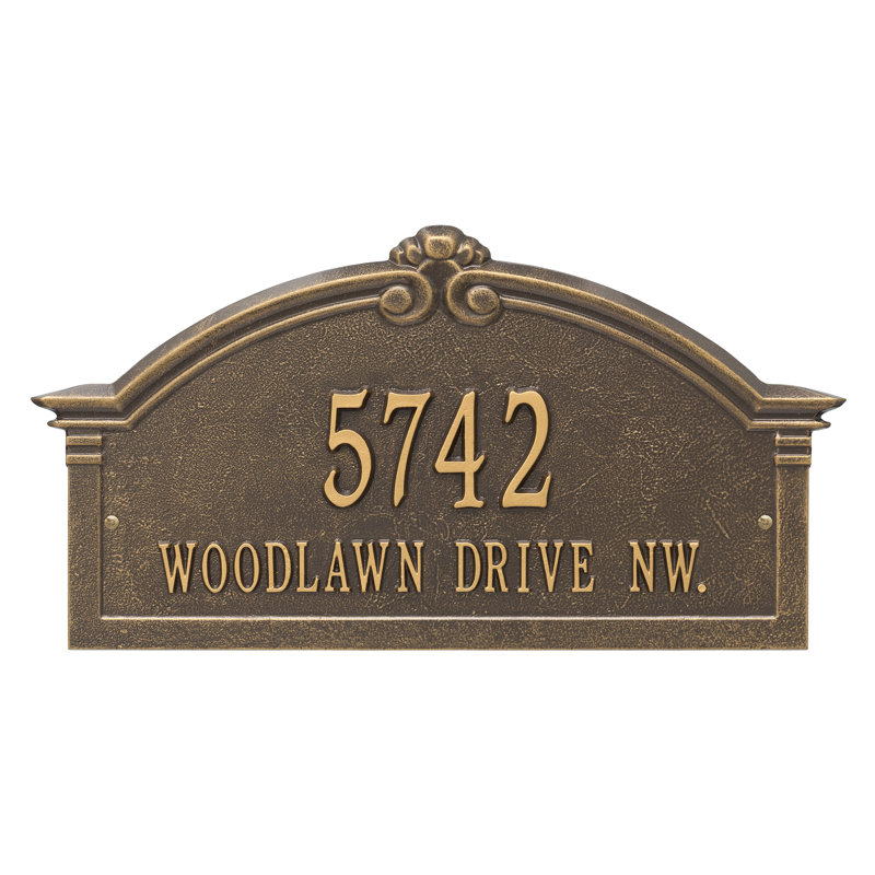 Roselyn Personalized Arch Grande 2-Line Wall Address Plaque, Bronze/Gold, Yes