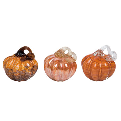 Bright Orange Glass Pumpkin Set of 3 - Decorative Fall Harvest Sculptures for Indoor Use, Perfect Tabletop Decorations, Ideal for Gift Giving and Hostess Gifts, Enhance Your Autumn Decor!
